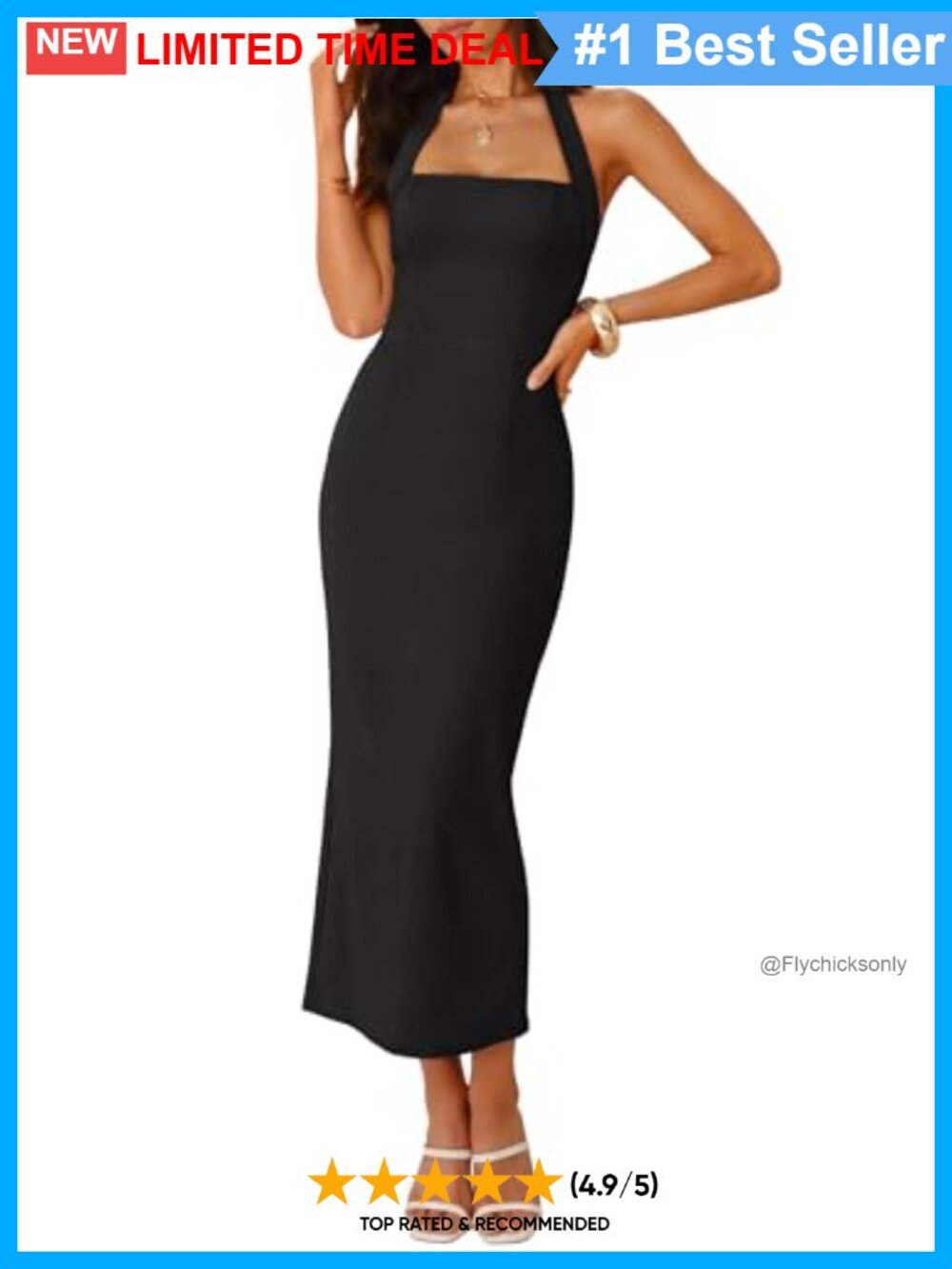 Sleeveless Halter Neck Bodycon Midi Dress with Back Slit & Pockets